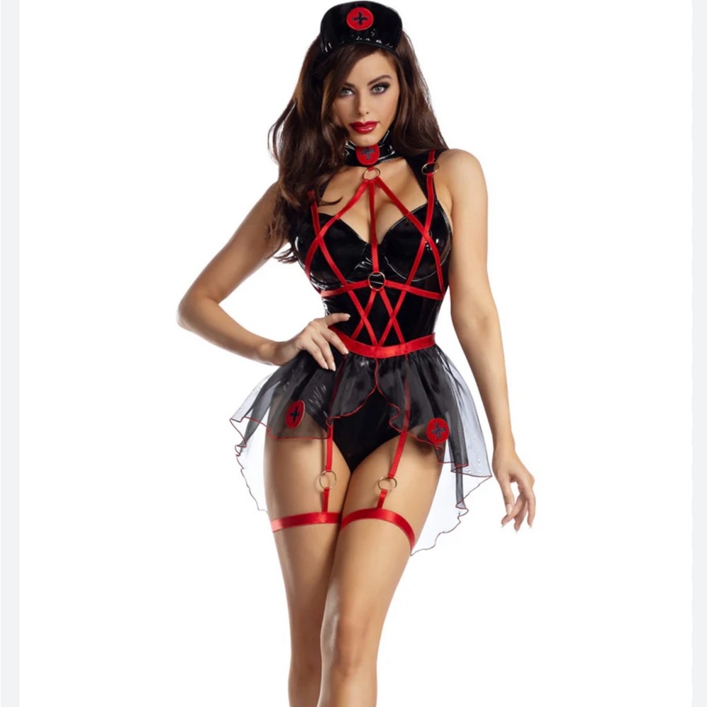 Strappy Black and Red Nurse Costume Size Small